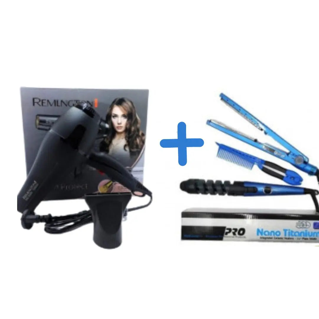 Secador Cabello Remington 2003 + Plancha, peine y Rizador